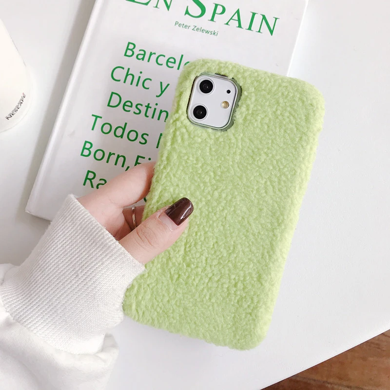 Light green Теплый пушистый овечья шерсть чехол для телефона для iphone 11 Pro Max XR X XS Max 6 6s 7 8 plus задняя крышка Роскошный милый простой мягкий чехол s Funda - Цвет: Light green