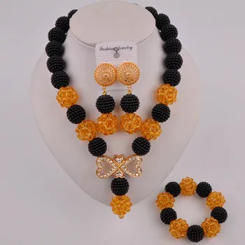 

black and champagne gold costume necklace african jewelry set FZZ102