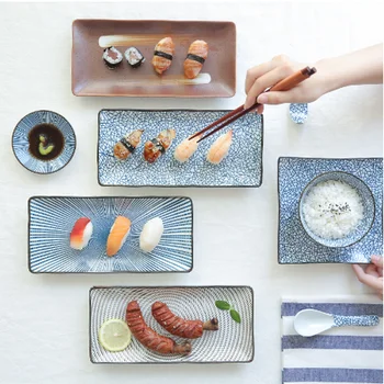 

9.8 inch Japanese Style Dinner Plate Ceramic Sushi Plate Fish Dinner Dishes Rectangle Household Dinnerware ZM811