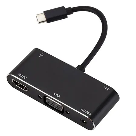 USB-type C до 4K HDMI 1080P VGA 3,5 аудио разъем USB 3,0 концентратор type C зарядный концентратор USB C конвертер разветвитель для ноутбука MacBook адаптер - Цвет: Black