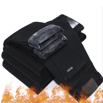 

Fashion Winter Jeans Men Black Slim Fit Stretch Thick Velvet Pants Warm Jeans Casual Fleece Trousers Male Plus Size 42