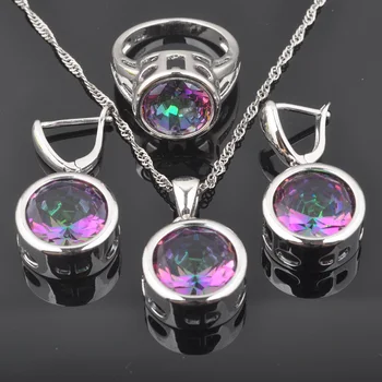 

Round Crystal Zircon Jewelry Sets Women's Wedding Earrings Ring Necklace Set Fast Ship QZ0374