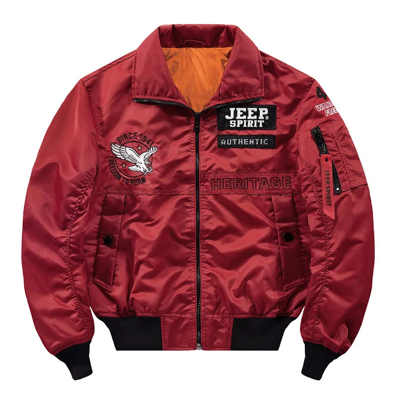 Весна уличная бомбардировщика куртки мужские в стиле милитари ветровка Air куртки «Force» мужской мульти-карман Chaqueta Hombre плюс Размеры XS-4XL - Цвет: Red