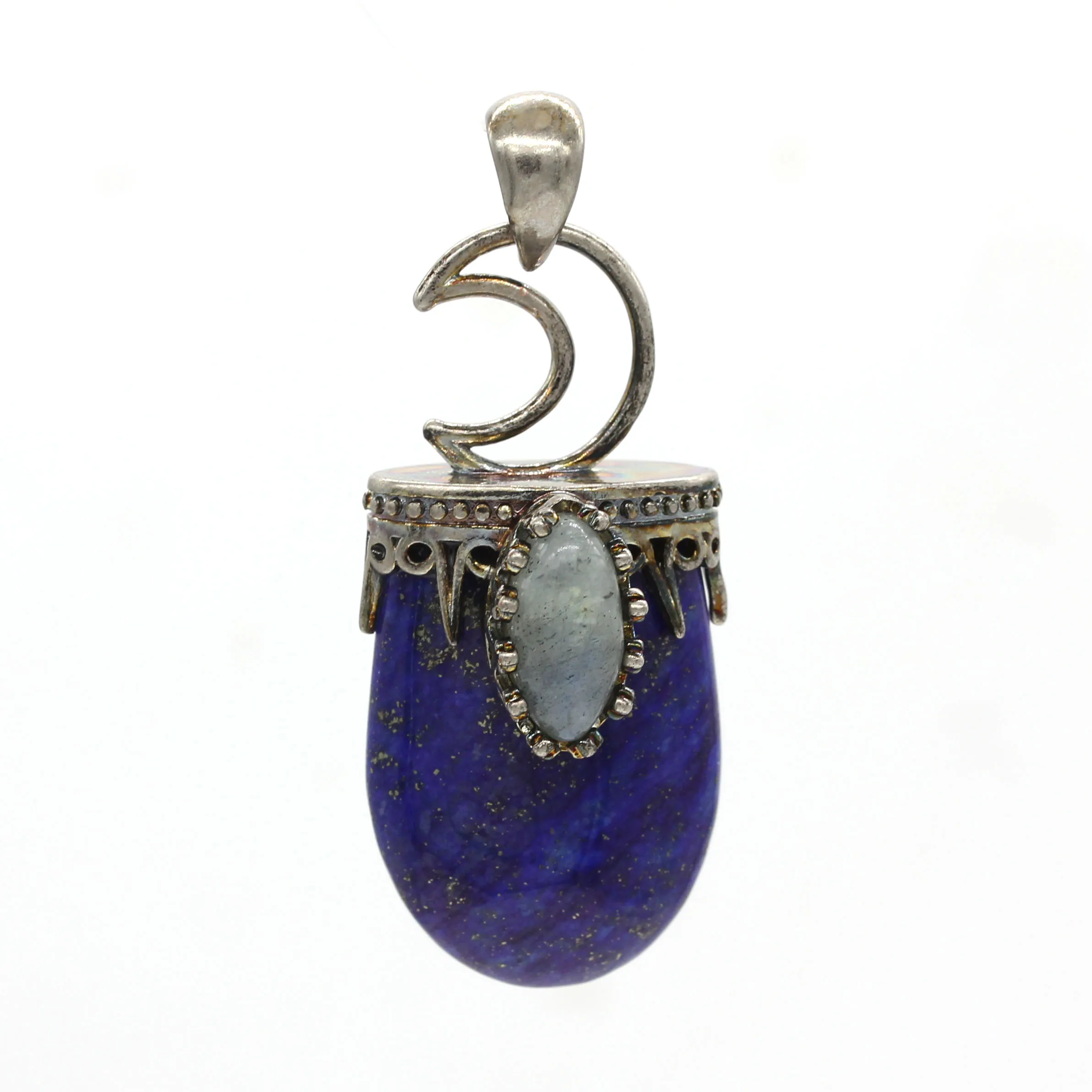 Крафт-бусины, винтажный посеребренный кулон в форме Луны маркизы из Лабрадорита, Овальный Лазурит, ювелирные изделия - Окраска металла: Lapis Lazuli