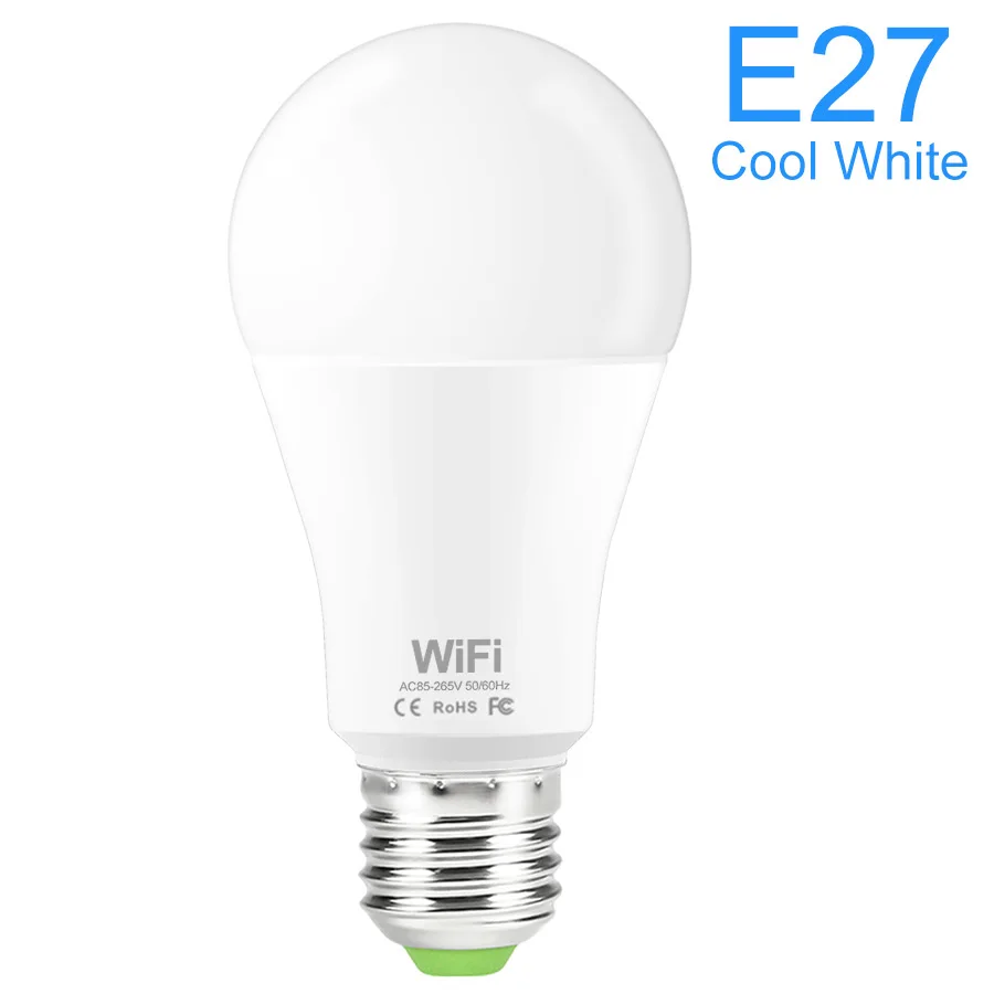 Смарт-лампочка WiFi с регулируемой яркостью светодиодный светильник E27 B22 15 Вт умная лампочка AC85-265V Голосовое управление Wi-Fi работает с Amazon Alexa Google Home - Испускаемый цвет: E27 White