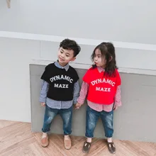 chun xin, Детский свитер, жилет, han ban, свободная толстовка без рукавов, с принтом, с надписью, пуловер без рукавов