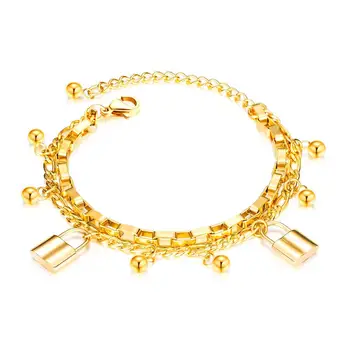 

2020 Fashion gold color lock bracelets for women kpop stainless steel Multilayer chain armband cuff jewelry pulseiras feminina