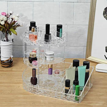 

2-in-1 Transparent Acrylic Cosmetic Storage Box Rack Shelf Holder 360 Degree Rotating Detachable Girl Makeup Beauty Organizer