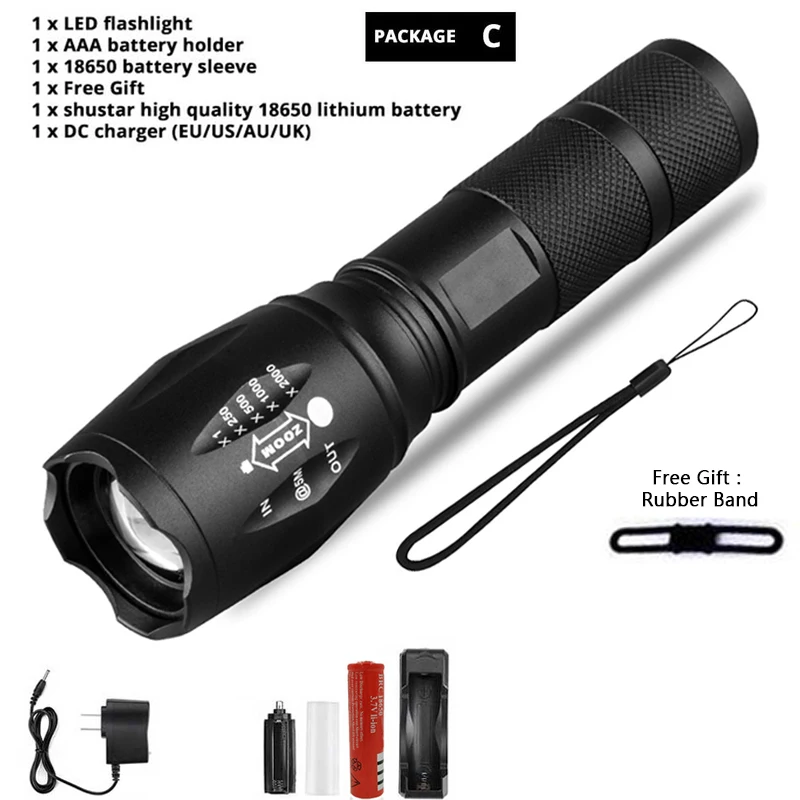 blacklight torch Z45 Led Flashlight Ultra Bright Waterproof MINI Torch T6/L2/V6 zoomable 5 Modes 18650 rechargeable Battery for camping tactical coast flashlights Flashlights