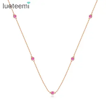 

LUOTEEMI Long Pendant Necklace Three Color Cubic Zircon Fashion Jewelry for Women Trendy Christmas Dating Party Collares Gifts