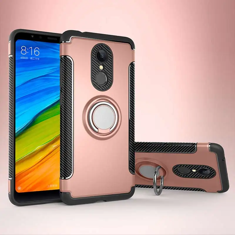 Магнитный бронированный чехол для Xiaomi Redmi 5 Plus роскошный силиконовый чехол с металлическим кольцом Жесткий Чехол для Xiaomi Redmi 5 чехол для телефона Funda - Цвет: Rose Gold