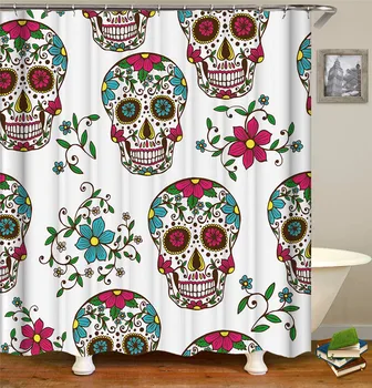 

Bathroom Curtain Funny Skull Decor Waterproof Polyester Fabric Shower Curtains Bath Screen 180*180cm & 180*200cm With Hooks
