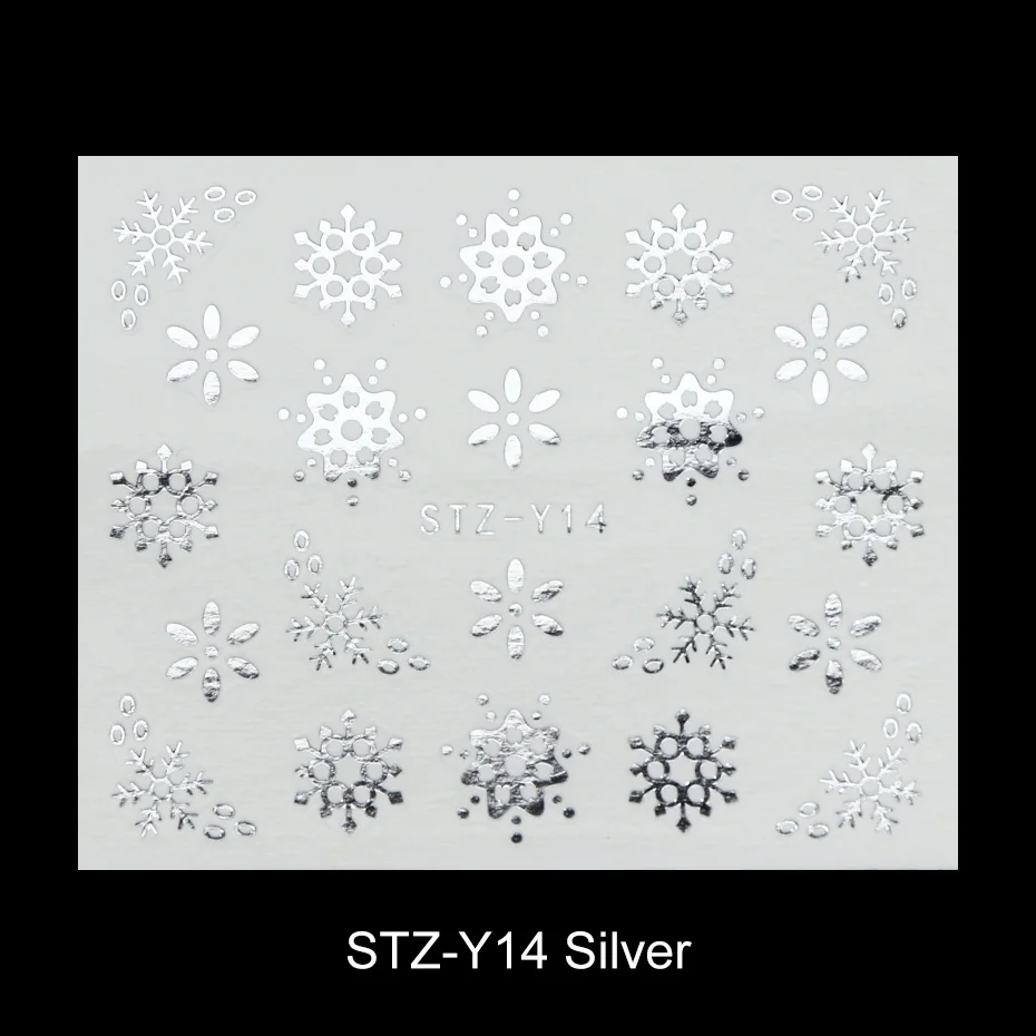 STZ-Y14 Silver 1 шт золотые Серебристые наклейки для ногтей Рождественские снежинки обертывания Зимний снеговик украшения для ногтей Маникюрные ползунки SASTZ-YA-1 - Цвет: STZ-Y14 Silver