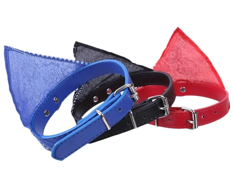 PU Leather Pet Dog Collar Saliva Triangle Towel Puppy cat Necklace Adjustable Dog Collars Pet Products