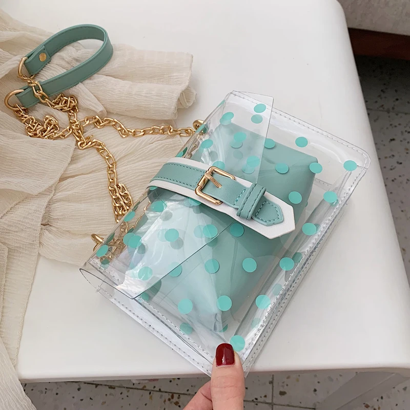

Jelly Small bag Dot Transparent bag 2019 Summer New Quality PVC Women's Designer Handbag Lock Chain Shoulder Messenger Bags