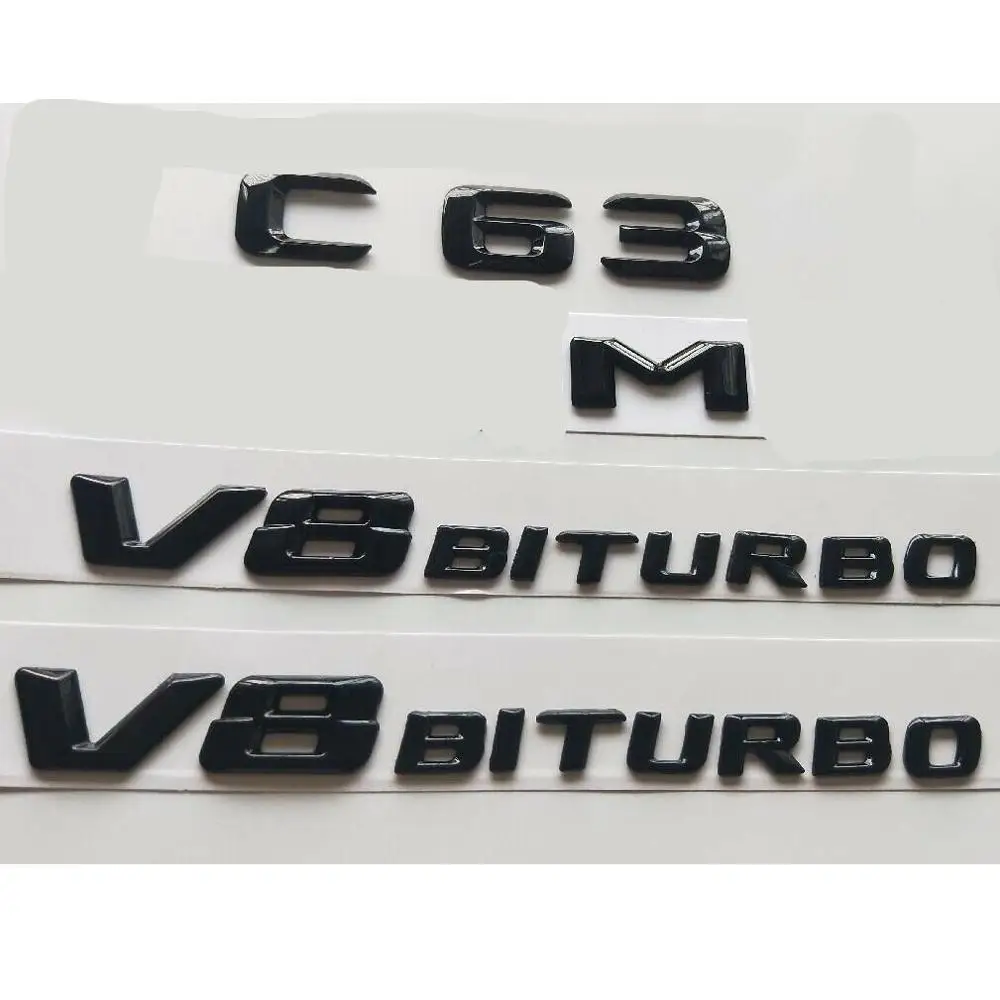 Глянцевые черные 3D буквы для C63 AMG V8 BITURBO эмблемы Mercedes W204 W205 | Автомобили и