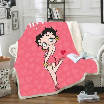 

Cartoon Betty Boop Fashion Design Sherpa Fleece Thick Blanket for Beds Plush 3D Print Soft Travel Bedroom Warm Bedroom Textile