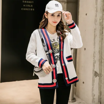 

2020 Autumn European Women's Coarse Contrast Stitching Luxury Decoration Single Breasted Temperament Tweed Coat Jacket