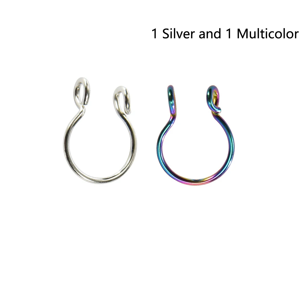 2 шт./лот, u-образные кольца для носа, кольца для перегородки, титановые серьги для пирсинга носа, ювелирные изделия для пирсинга - Окраска металла: Silver-Multicolor