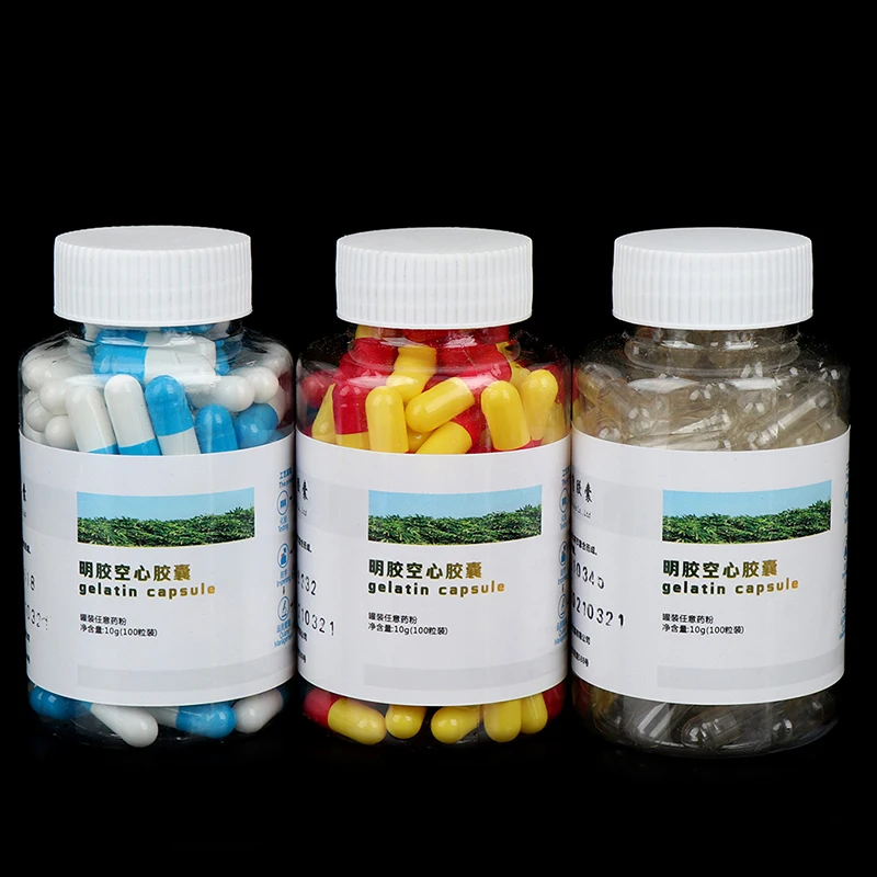 100Pcs/Bottle Empty Vacant Hard Gelatin Capsule Size 0# Gel Pill Vitamins Case | Красота и здоровье