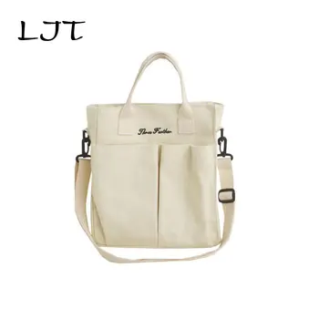 

LJT Women Canvas Tote Bag Multi-function Casual Foldable Shopping Bag Handbag Brand Designer For Women 2019 malas de senhora