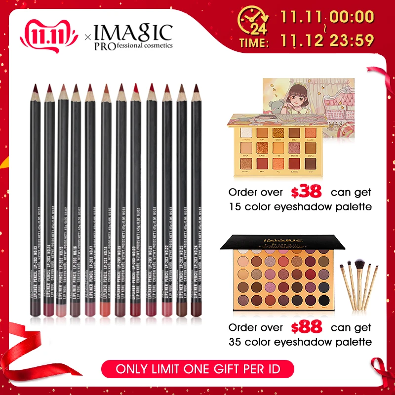 

IMAGIC lipliner pen Fashion Lasting Moisture Lipliner Waterproof Lip Liner Stick Waterproof Pencil 12 Color with 1Pcs sharpener
