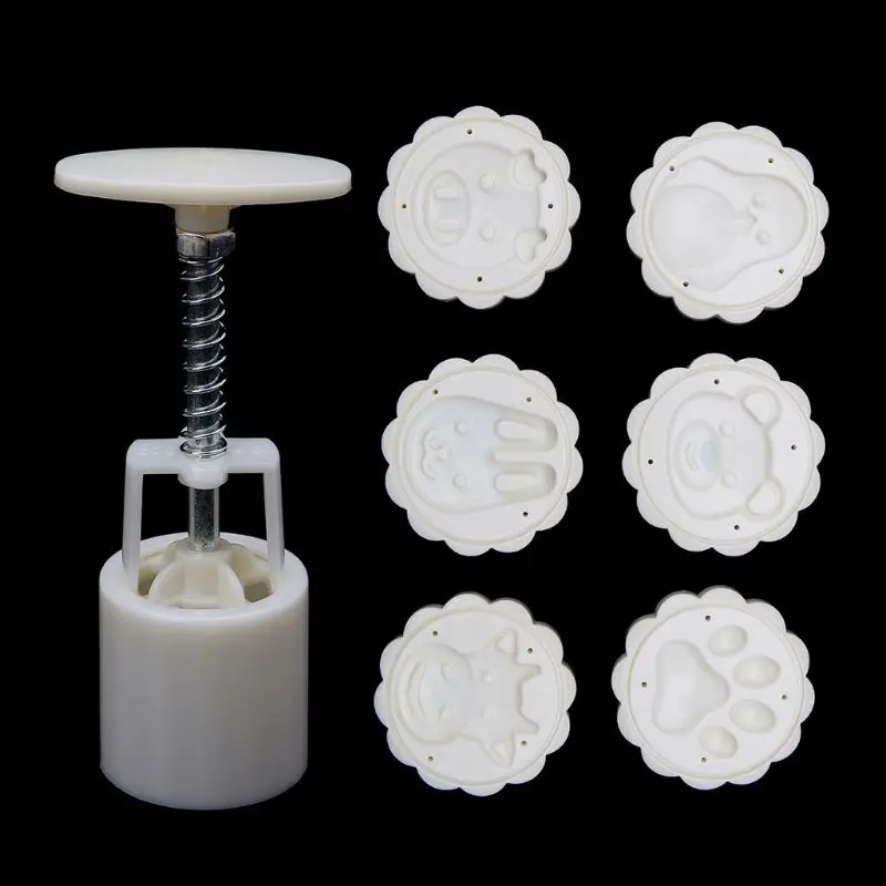 Экологичная 6 штампов животных форма для выпечки Луна 3D DIY круглая форма для лунного пряника форма для выпечки Декор инструмент 50 г - Цвет: White