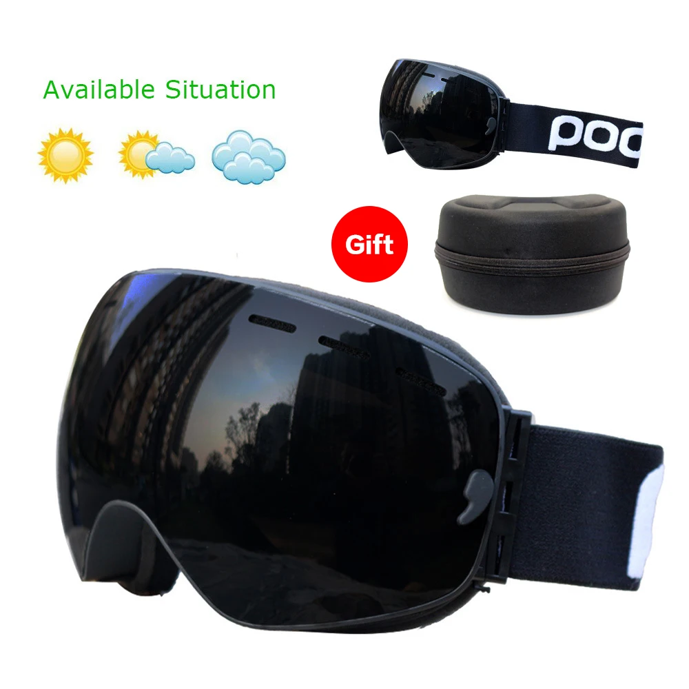 POC Ski Goggles UV400 Snowboard Eyewear Double Layers Anti-fog Big Ski Mask Glasses Snow Snowmobile Men Women's Winter Skiing