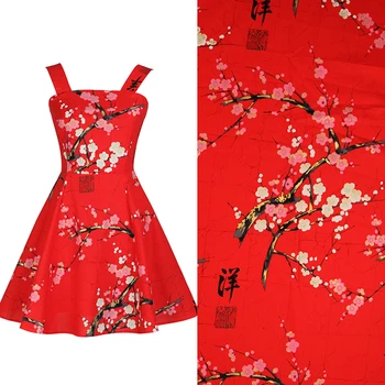 

Handmade DIY clothing fabric three-color optional Chinese painting plum blossom printed pure cotton printing and dyeing fabric
