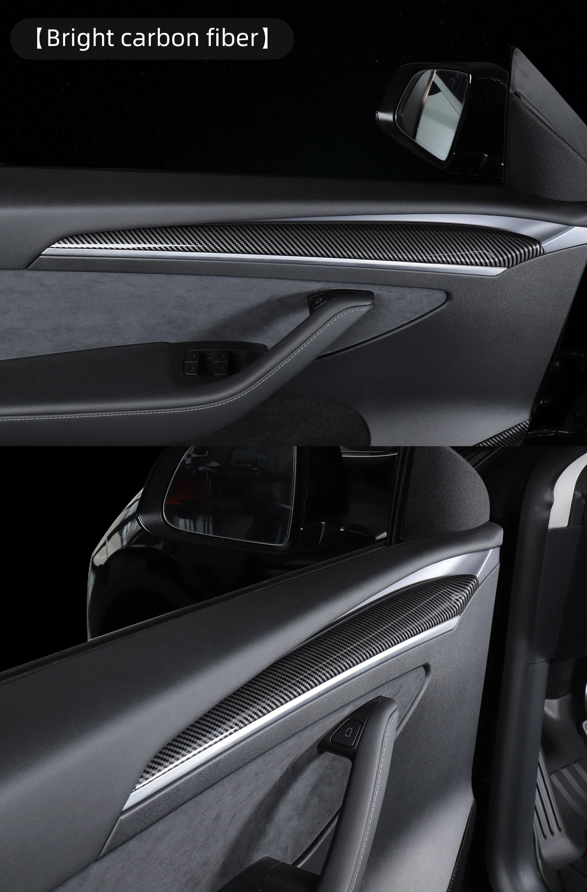carbon fiber Tesla Model 3 Model Y Car Door Inner Carbon Fiber Decoration Trim 2022