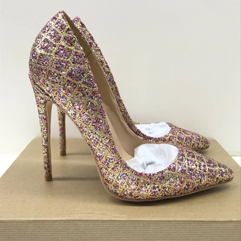 

Free shipping fashion women pumps sexy lady pink glitter strass pointy toe heels bridal wedding shoes high heels for women 12cm