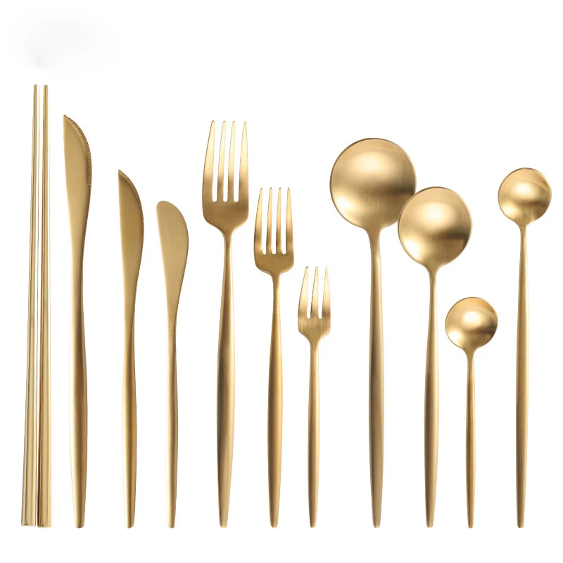 Spklifey набор посуды палочки для еды Золотая посуда вилки, ножи, ложки из нержавеющей стали набор Европейской посуды корейские палочки для еды
