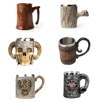 

Stainless Steel Skull Mug Viking Ram Horned Pit Lord Warrior Beer Stein Tankard Coffee Mug Tea Cup Halloween Bar Cleat Drinkware