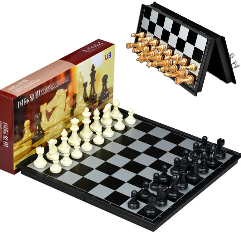 

Chess Games Home Family Fun Board Game Magnetic Medieval Chess Set Chessboard 32 Gold Silver Pieces Folding Board Chessboard