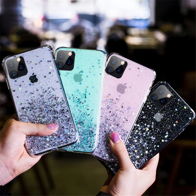 Блестящий чехол-накладка с блестками для iPhone 11 Pro Max XS XR X 6 6s 7 8 Plus мягкий чехол |