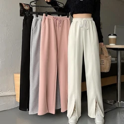 Pantalones informales de felpa gruesa para mujer, Pantalón elástico de cintura alta y pierna abierta, versión coreana, Micro pantalones exteriores versátiles, invierno, 2021