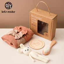 Let's Make – ensemble de jouets de bain pour bébé, couvertures en coton Double face, poupée lapin, bandeau pour bébé, brosse, cadeau de naissance pour bébé