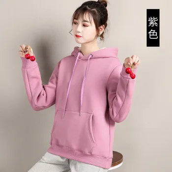 

2019 pure cotton hooded sweater women casual long sleeve pullover gray