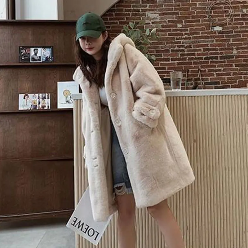 Luxury Mink Fur Long Womens Coats Lapel Thicken Winter Jackets Warm Parkas Chic 