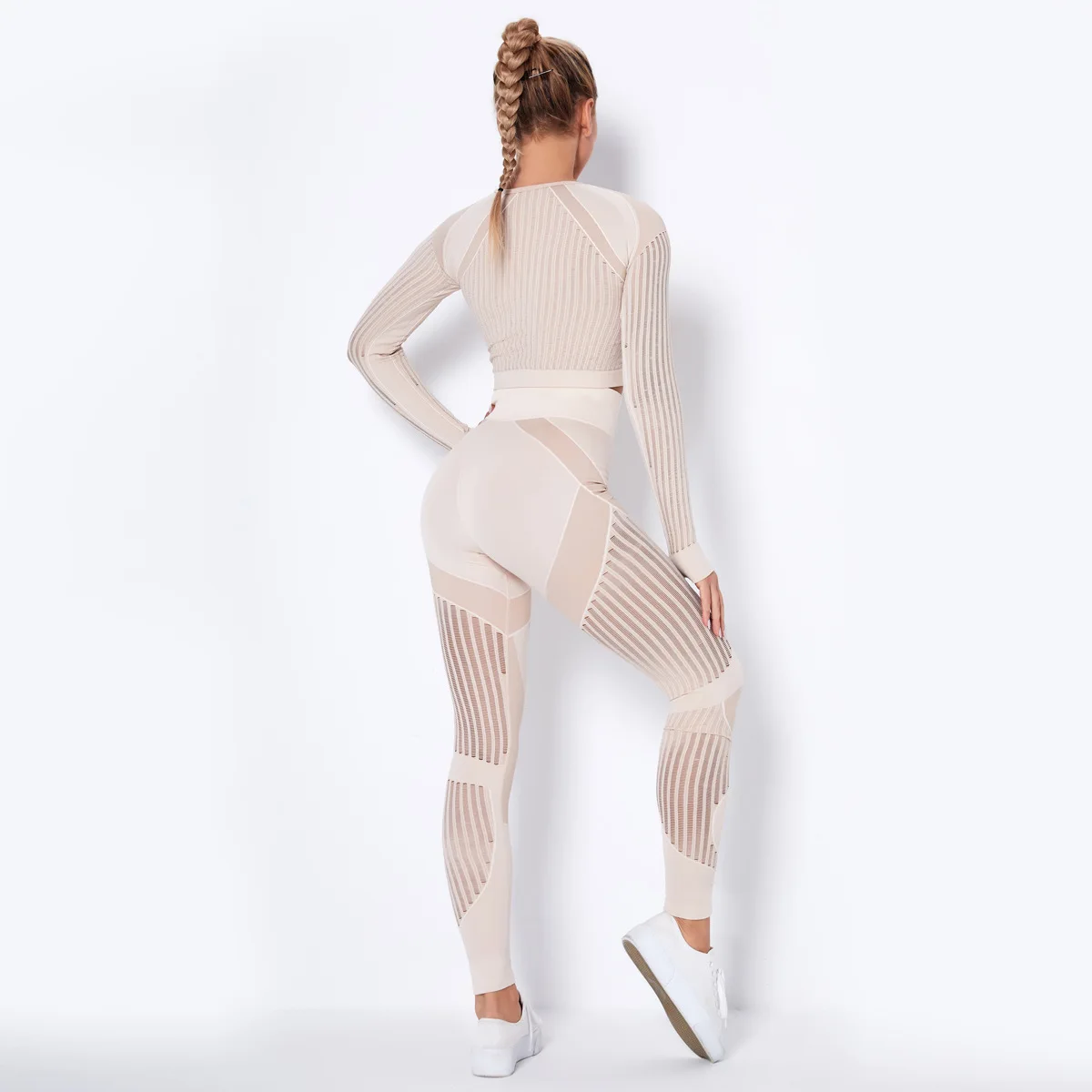 2021 Sexy hollowed-out sweatshirt Seamless cut blouse long-sleeved Fitness Yoga shirt Gymnasium exercise shirt exercise shirt white pants
