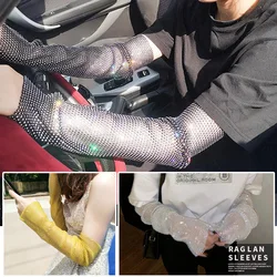 Creative Outdoor Riding Driving Sleeves Summer Ice Silk Mesh Arm Sleeves Shiny Rhinestone Sun Uv Protection Ice Cool Sleeves
