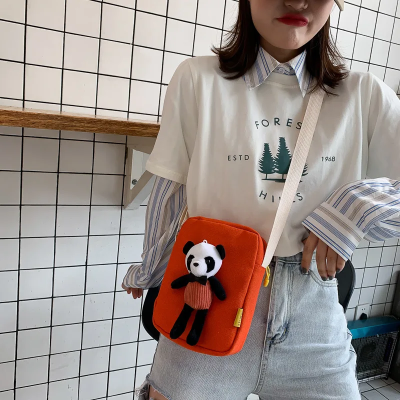 

Canvas Tide Ride Over-the-shoulder Bag Parent And Child-2019 Autumn And Winter New Plush Bear Online Celebrity Style Simple Shou