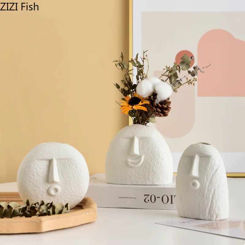 Creative face ceramic vase Abstract art human head Flower Arrangement Hydroponics Cartoons Home Decoration | Дом и сад