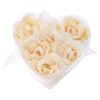 

6 Pcs Bathing Shower Off White Rose Flower Bath Soap Petals w Heart Shaped Box