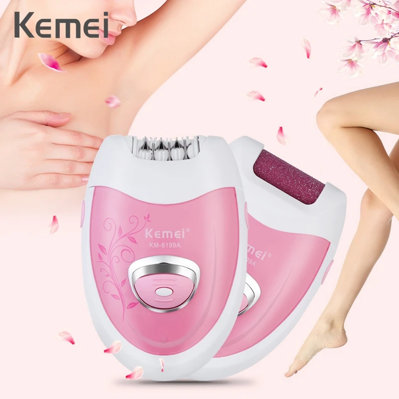 

Kemei Km-6199A 2 In 1 Rechargeable Electric Epilator Wireless Hair Remover Skin Care Lady Epilator Electric Foot Cal Remover Eu