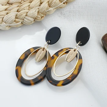 

AENSOA 2020 Hot Sale Acrylic Resin Leopard Drop Earring For Women Fashion Tortoiseshell Geometric Acetate Oval Earrings Brincos