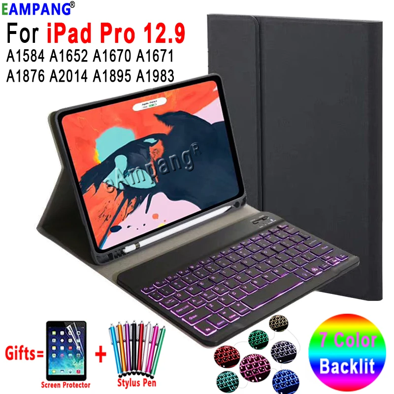 Backlit Keyboard Case for iPad Pro 12.9 Case with Pencil Holder for Apple iPad Pro 12.9 2015 2017 2