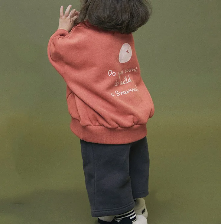 Зимняя детская одежда в Корейском стиле популярный стиль для мальчиков и девочек, бархатный костюм с надписью и круглым воротником