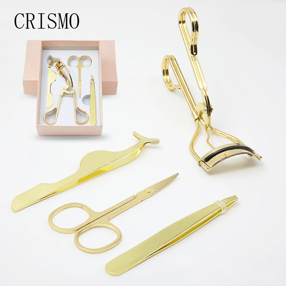 

CRISMO Professional Makeup Tool Kits Stainless Steel Eyelash Curler False Eyelashes Tweezers Eyebrow Trimmer 4Pcs Eyelash Tools