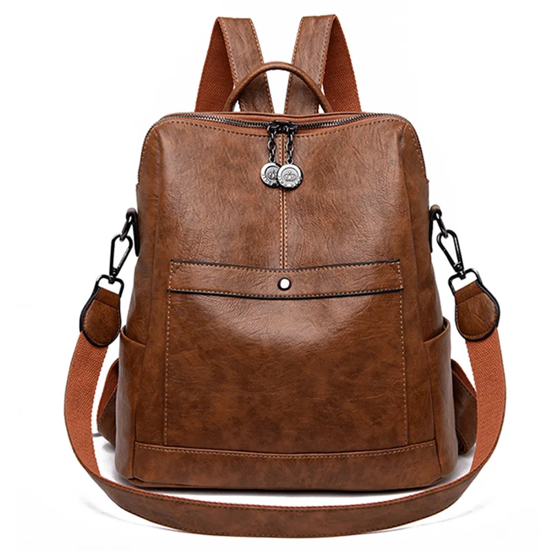 

New Soft PU Wild Fashion Lightweight Simple Ladies Large Capacity Backpack